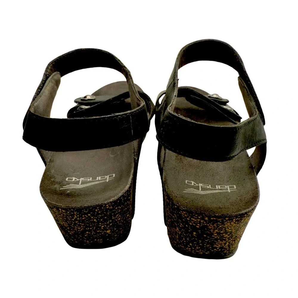 Dansko Savanah Black Waxy Burnished Wedge Sandals